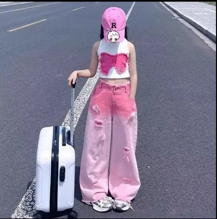 Girl's Pink Bow & Jeans Set