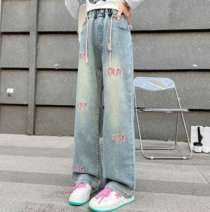 Women's Light Blue Jeans With Pink Bows