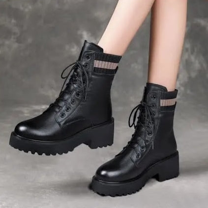 Women's Black Leather Booties